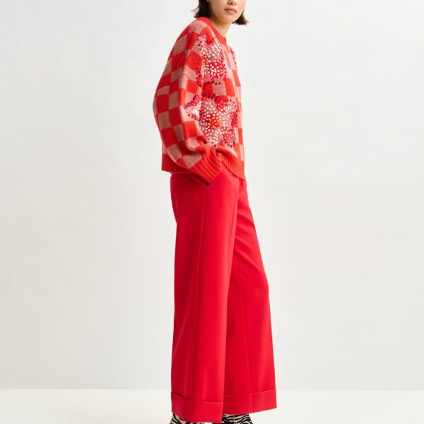 Essentiel Antwerp Red cropped pants with folded cuffs - Essentiel Antwerp Pants - Colorful Belgian Design - Shop at Coveti