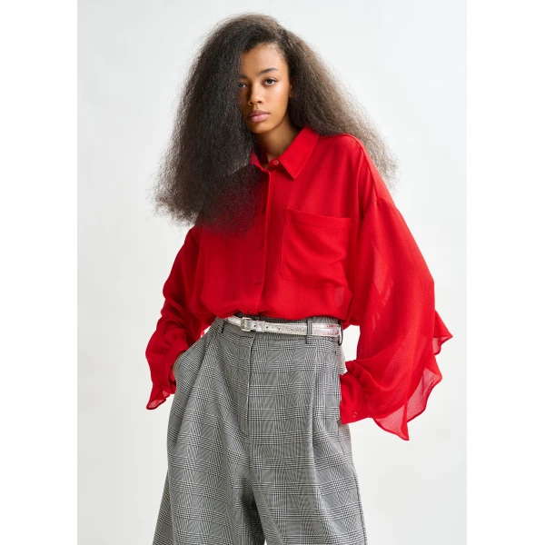 Essentiel Antwerp Red fuffle-sleeve shirt, view 3