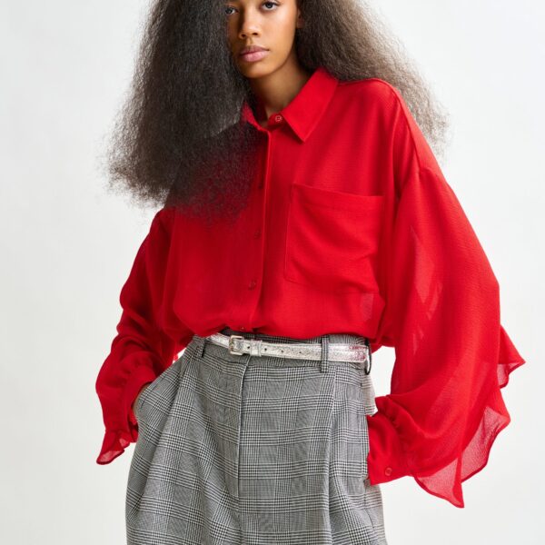 Essentiel Antwerp Red fuffle-sleeve shirt - Essentiel Antwerp Shirts - Colorful Belgian Design - Shop at Coveti