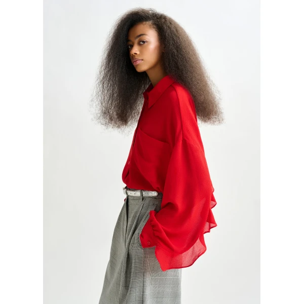 Essentiel Antwerp Red fuffle-sleeve shirt, view 4