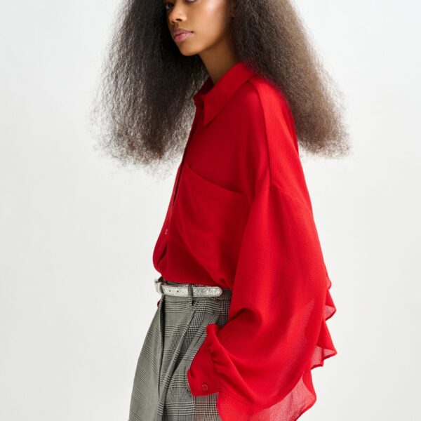 Essentiel Antwerp Red fuffle-sleeve shirt - Essentiel Antwerp Shirts - Colorful Belgian Design - Shop at Coveti