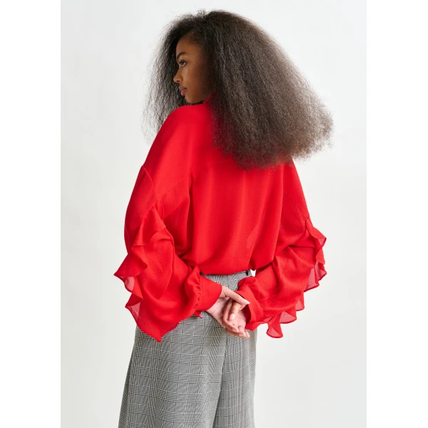 Essentiel Antwerp Red fuffle-sleeve shirt, view 5