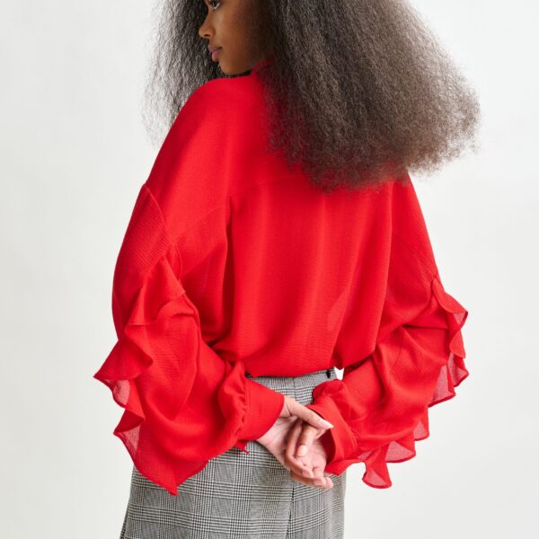 Essentiel Antwerp Red fuffle-sleeve shirt - Essentiel Antwerp Shirts - Colorful Belgian Design - Shop at Coveti