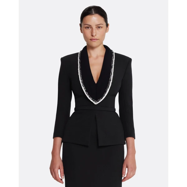Safiyaa Adelina Top in Black with Greyscale - Safiyaa Tops - Heavy Crepe Cape Gown - Shop at Coveti