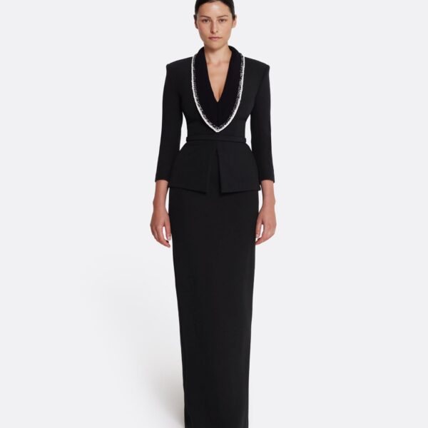Safiyaa Adelina Top in Black with Greyscale - Safiyaa Tops - Heavy Crepe Cape Gown - Shop at Coveti