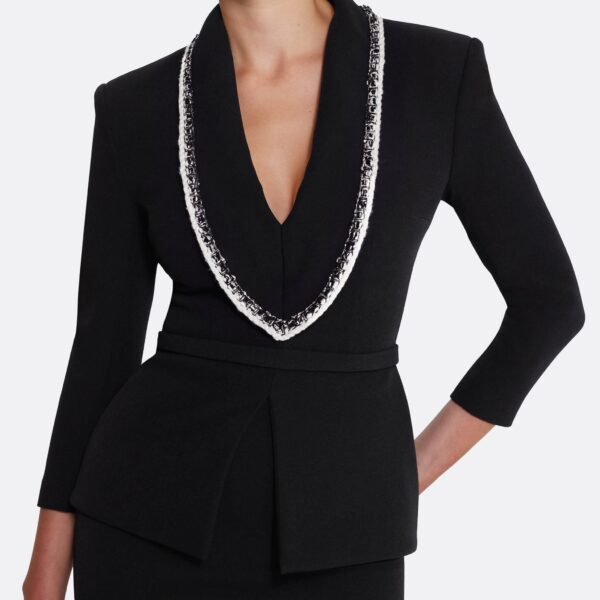 Safiyaa Adelina Top in Black with Greyscale - Safiyaa Tops - Heavy Crepe Cape Gown - Shop at Coveti