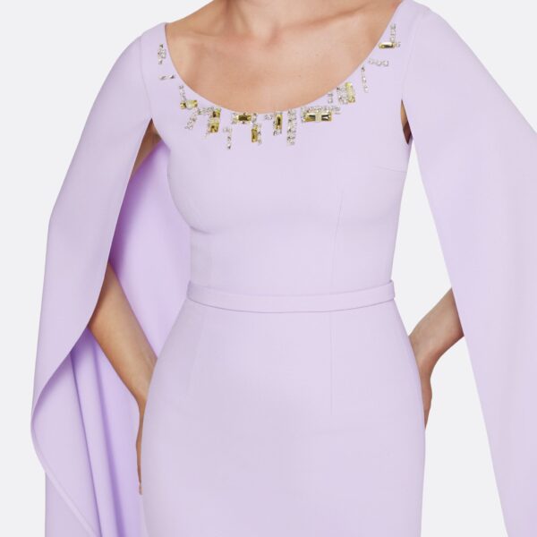 Safiyaa Agata Long Dress in Verbena with Gold - Safiyaa Dresses - Heavy Crepe Cape Gown - Shop at Coveti