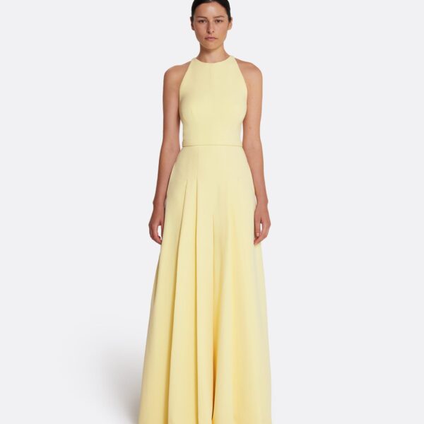 Safiyaa Althea Jumpsuit in Pale Yellow - Safiyaa Jumpsuit - Heavy Crepe Cape Gown - Shop at Coveti