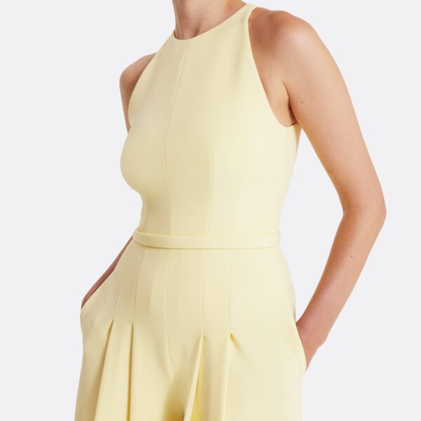 Safiyaa Althea Jumpsuit in Pale Yellow - Safiyaa Jumpsuit - Heavy Crepe Cape Gown - Shop at Coveti