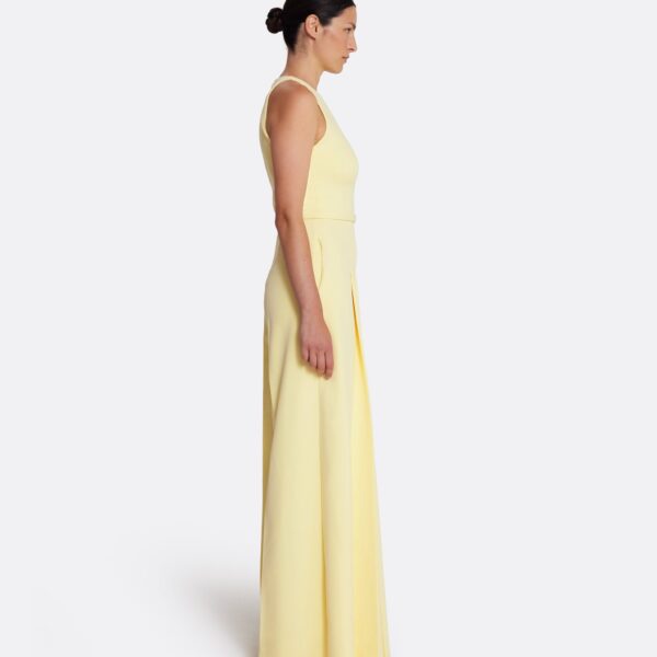 Safiyaa Althea Jumpsuit in Pale Yellow - Safiyaa Jumpsuit - Heavy Crepe Cape Gown - Shop at Coveti