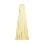 Safiyaa Althea Jumpsuit in Pale Yellow - Safiyaa Jumpsuit - Heavy Crepe Cape Gown - Shop at Coveti