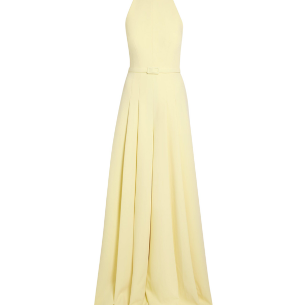 Safiyaa Althea Jumpsuit in Pale Yellow - Safiyaa Jumpsuit - Heavy Crepe Cape Gown - Shop at Coveti