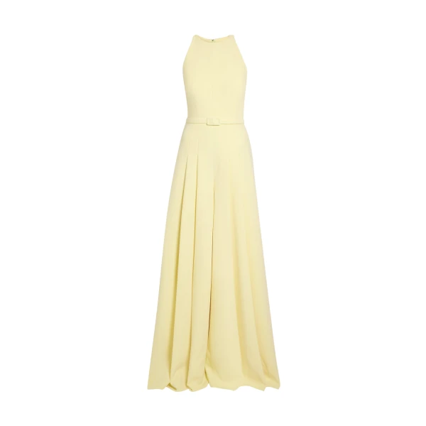 Safiyaa Althea Jumpsuit in Pale Yellow - Safiyaa Jumpsuit - Heavy Crepe Cape Gown - Shop at Coveti