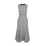 Safiyaa Andrea Midi Dress in Greyscale - Safiyaa Dresses - Heavy Crepe Cape Gown - Shop at Coveti