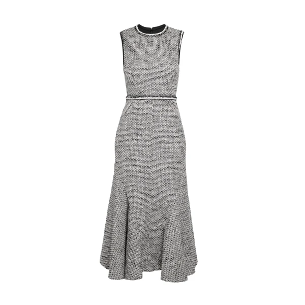 Safiyaa Andrea Midi Dress in Greyscale - Safiyaa Dresses - Heavy Crepe Cape Gown - Shop at Coveti