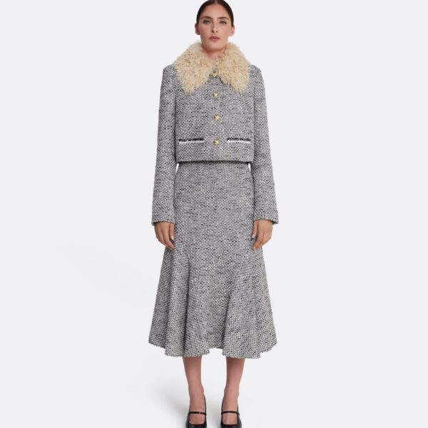 Safiyaa Annalisa Jacket in Stone on Greyscale - Safiyaa Jackets - Heavy Crepe Cape Gown - Shop at Coveti