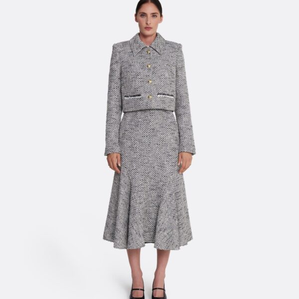 Safiyaa Annalisa Jacket in Stone on Greyscale - Safiyaa Jackets - Heavy Crepe Cape Gown - Shop at Coveti