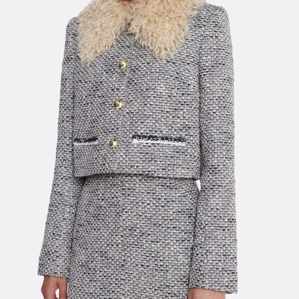 Safiyaa Annalisa Jacket in Stone on Greyscale - Safiyaa Jackets - Heavy Crepe Cape Gown - Shop at Coveti