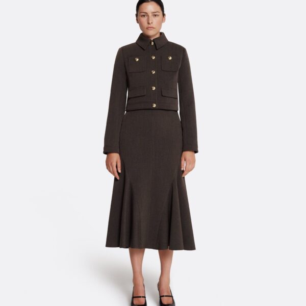 Safiyaa Darby Jacket in Soft Brown - Safiyaa Jackets - Heavy Crepe Cape Gown - Shop at Coveti