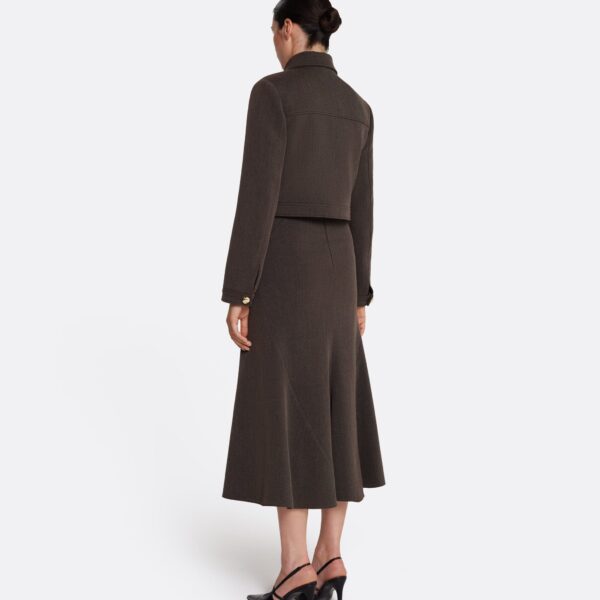 Safiyaa Darby Jacket in Soft Brown - Safiyaa Jackets - Heavy Crepe Cape Gown - Shop at Coveti
