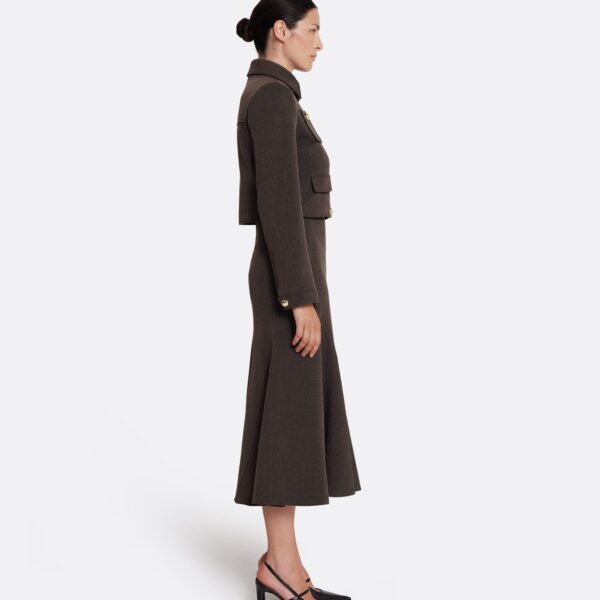 Safiyaa Darby Jacket in Soft Brown - Safiyaa Jackets - Heavy Crepe Cape Gown - Shop at Coveti