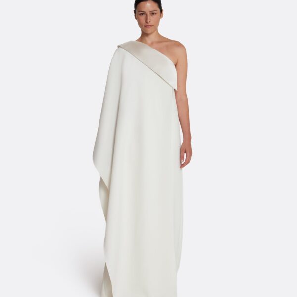 Safiyaa Eleonora Long Dress in Ivory - Safiyaa Dresses - Heavy Crepe Cape Gown - Shop at Coveti