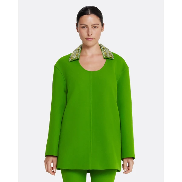 Safiyaa Giovanna Top in Verdant Green with Multi-greens - Safiyaa Tops - Heavy Crepe Cape Gown - Shop at Coveti