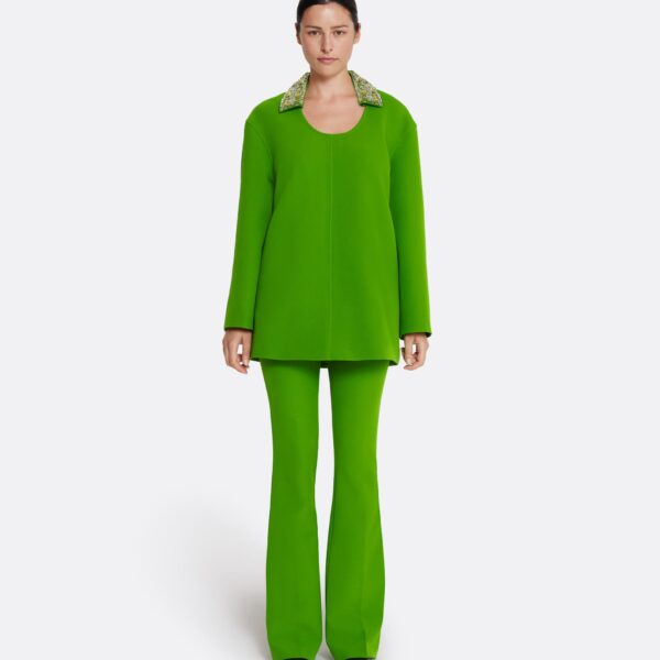 Safiyaa Giovanna Top in Verdant Green with Multi-greens - Safiyaa Tops - Heavy Crepe Cape Gown - Shop at Coveti