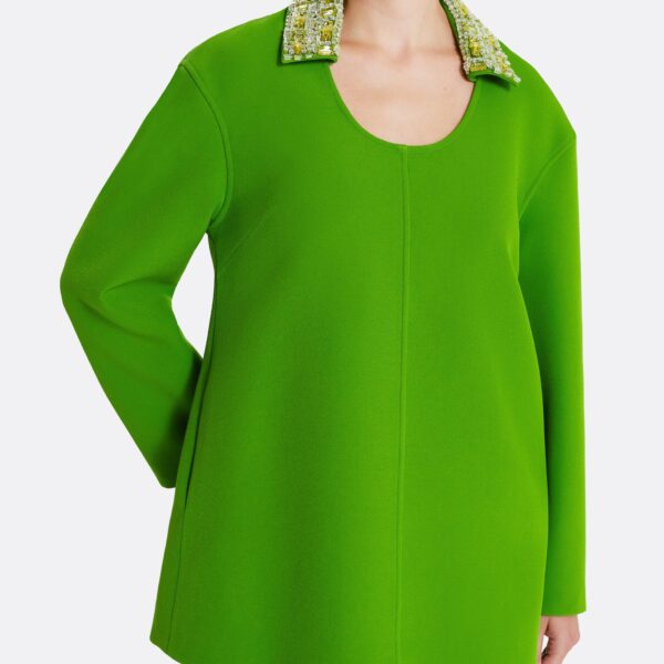 Safiyaa Giovanna Top in Verdant Green with Multi-greens - Safiyaa Tops - Heavy Crepe Cape Gown - Shop at Coveti