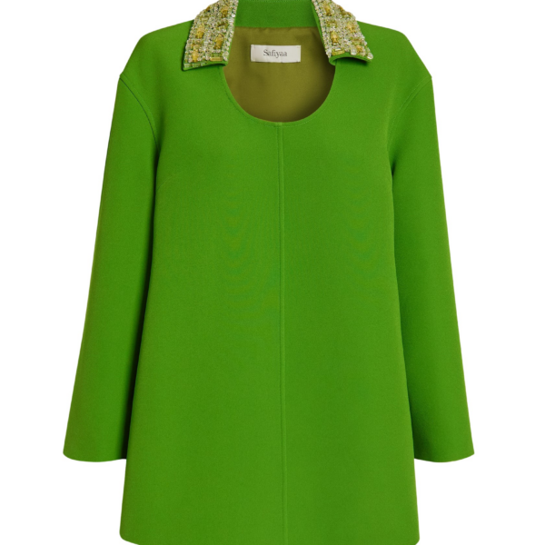 Safiyaa Giovanna Top in Verdant Green with Multi-greens - Safiyaa Tops - Heavy Crepe Cape Gown - Shop at Coveti