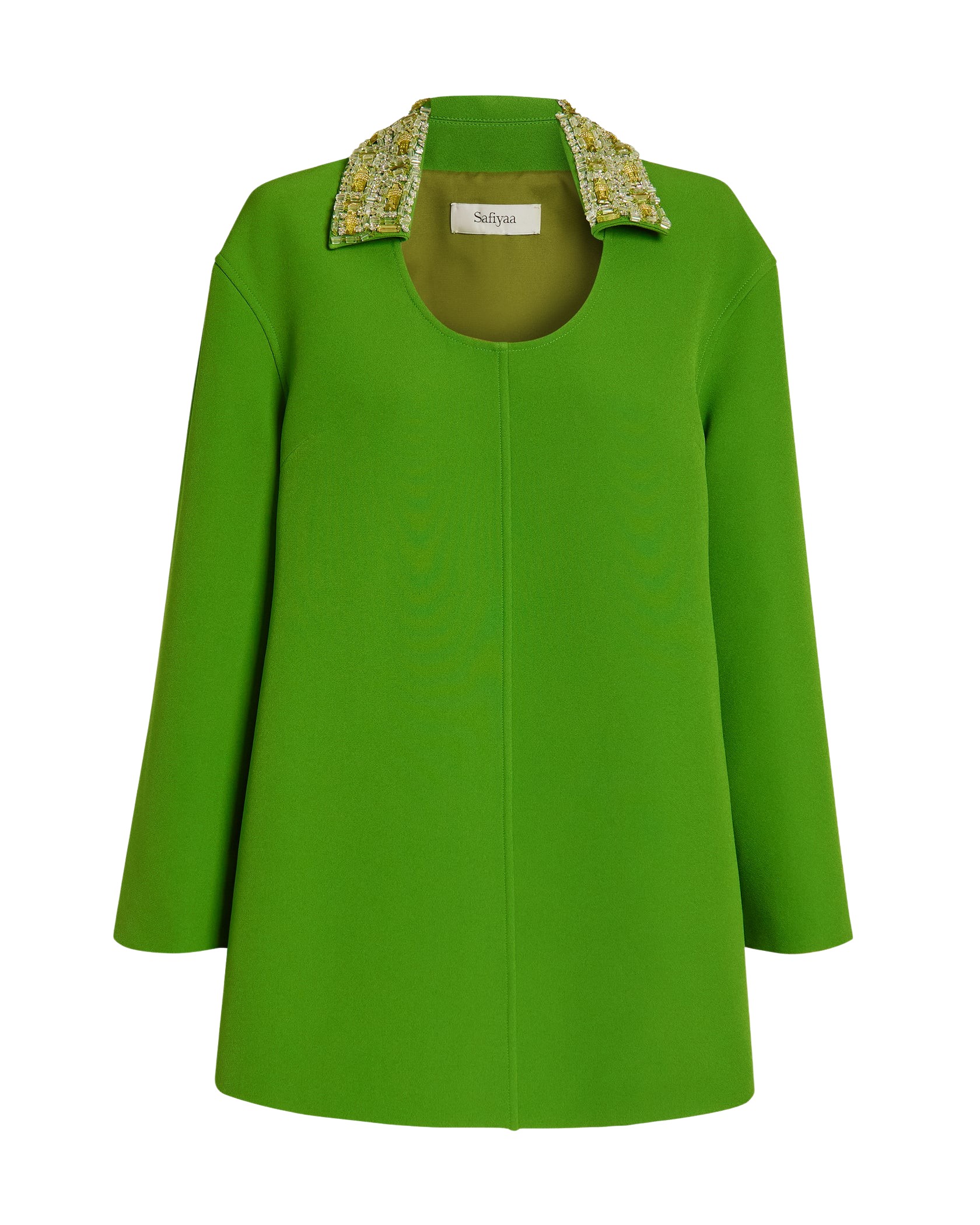 Safiyaa Giovanna Top in Verdant Green with Multi-greens - Safiyaa Tops - Heavy Crepe Cape Gown - Shop at Coveti