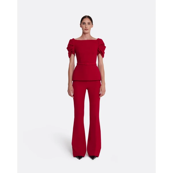 Safiyaa Ivana Top & Bertha Belt in Azalea Red, view 3