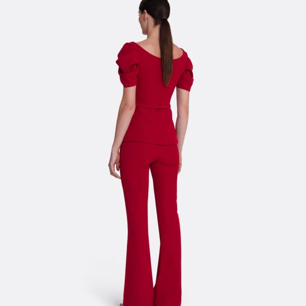 Safiyaa Ivana Top & Bertha Belt in Azalea Red - Safiyaa Tops - Heavy Crepe Cape Gown - Shop at Coveti