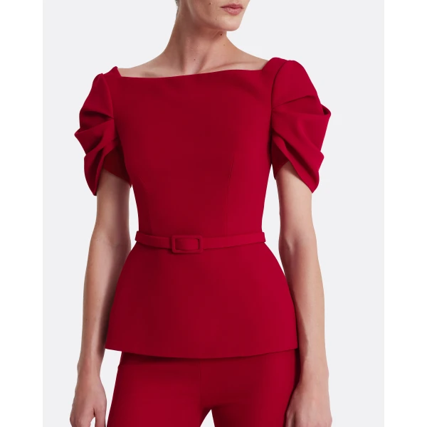 Safiyaa Ivana Top & Bertha Belt in Azalea Red, view 5