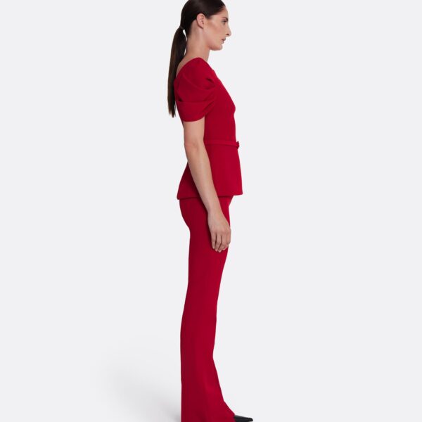 Safiyaa Ivana Top & Bertha Belt in Azalea Red - Safiyaa Tops - Heavy Crepe Cape Gown - Shop at Coveti