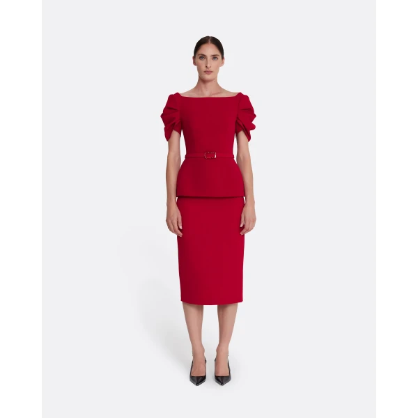 Safiyaa Ivana Top & Bertha Belt in Azalea Red with Multi-reds, view 3