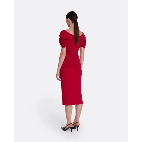 Safiyaa Ivana Top & Bertha Belt in Azalea Red with Multi-reds, view 4