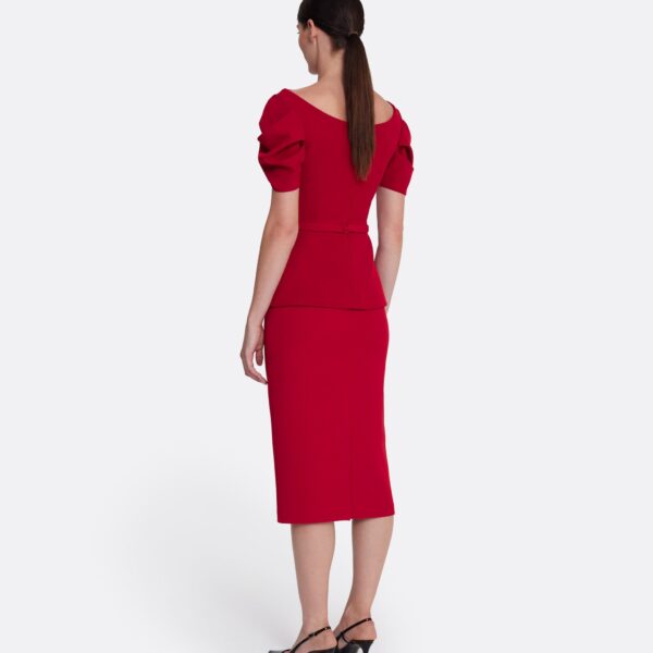 Safiyaa Ivana Top & Bertha Belt in Azalea Red with Multi-reds - Safiyaa Tops - Heavy Crepe Cape Gown - Shop at Coveti