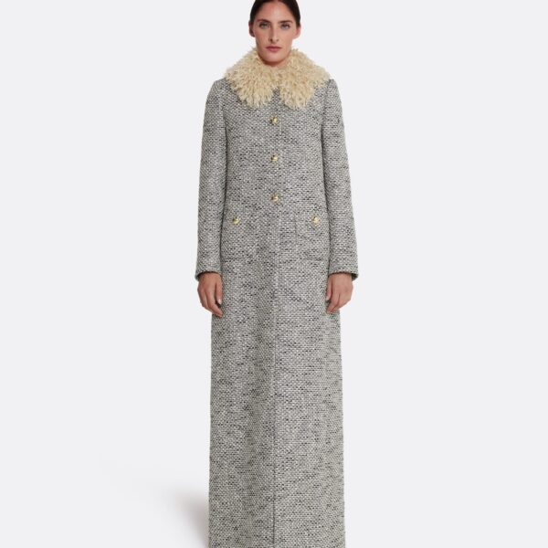 Safiyaa Leonora Jacket in Stone on Greyscale - Safiyaa Jackets - Heavy Crepe Cape Gown - Shop at Coveti