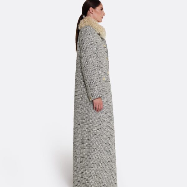 Safiyaa Leonora Jacket in Stone on Greyscale - Safiyaa Jackets - Heavy Crepe Cape Gown - Shop at Coveti