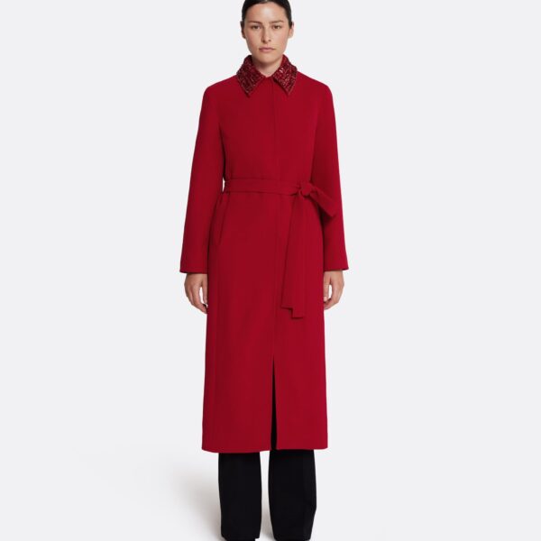 Safiyaa Lillita Jacket in Azalea Red with Multi-reds - Safiyaa Jackets - Heavy Crepe Cape Gown - Shop at Coveti