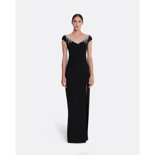 Safiyaa Lucrezia Long Dress in Black with Smoke/crystal, view 2