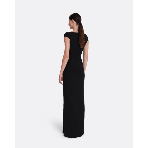 Safiyaa Lucrezia Long Dress in Black with Smoke/crystal, view 3