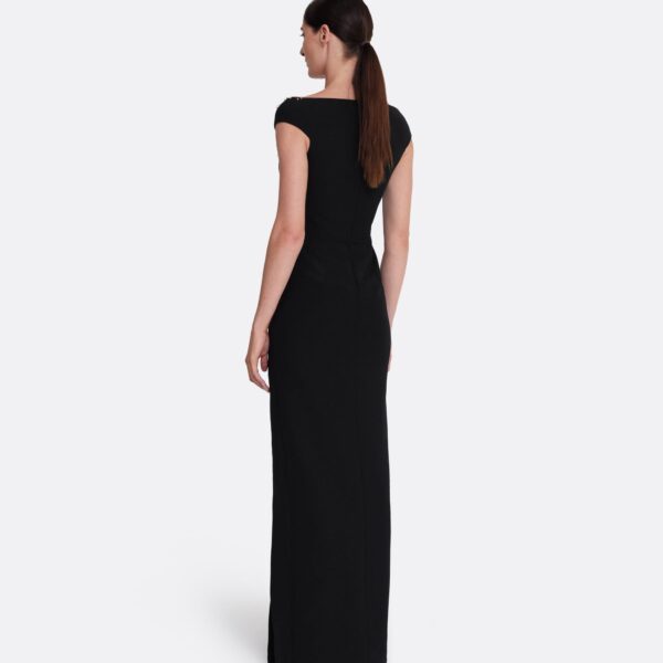 Safiyaa Lucrezia Long Dress in Black with Smoke/crystal - Safiyaa Dresses - Heavy Crepe Cape Gown - Shop at Coveti