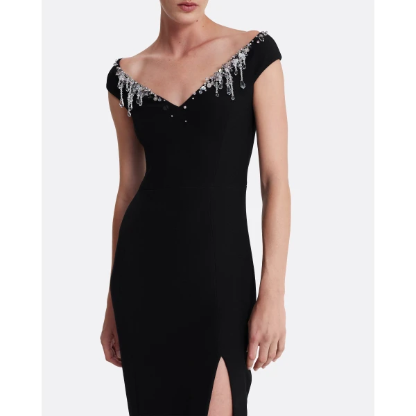 Safiyaa Lucrezia Long Dress in Black with Smoke/crystal, view 4