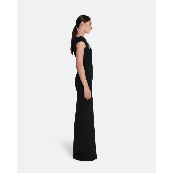 Safiyaa Lucrezia Long Dress in Black with Smoke/crystal, view 5
