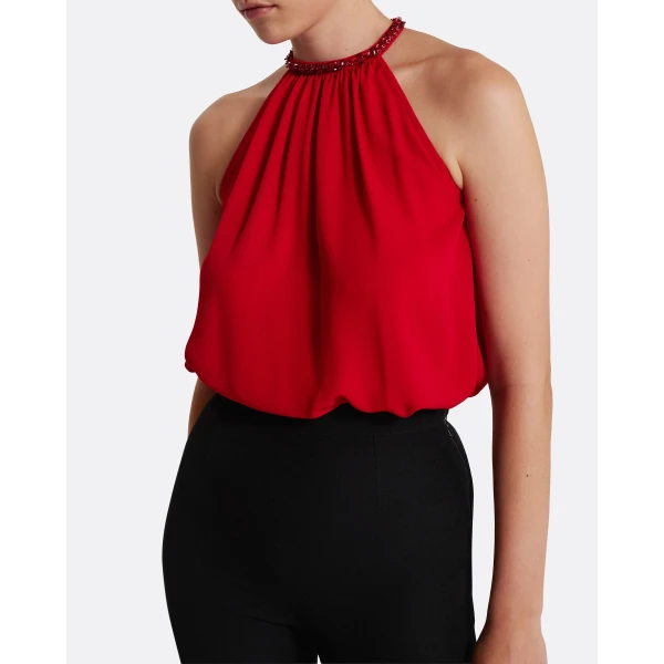 Safiyaa Lunetta Top in Azalea Red with Multi-reds, view 5