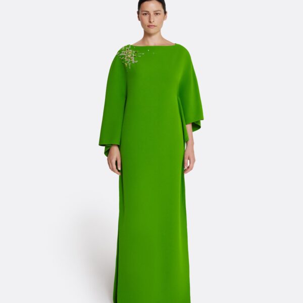 Safiyaa Marcellina Long Dress in Verdant Green with Multi-greens - Safiyaa Dresses - Heavy Crepe Cape Gown - Shop at Coveti