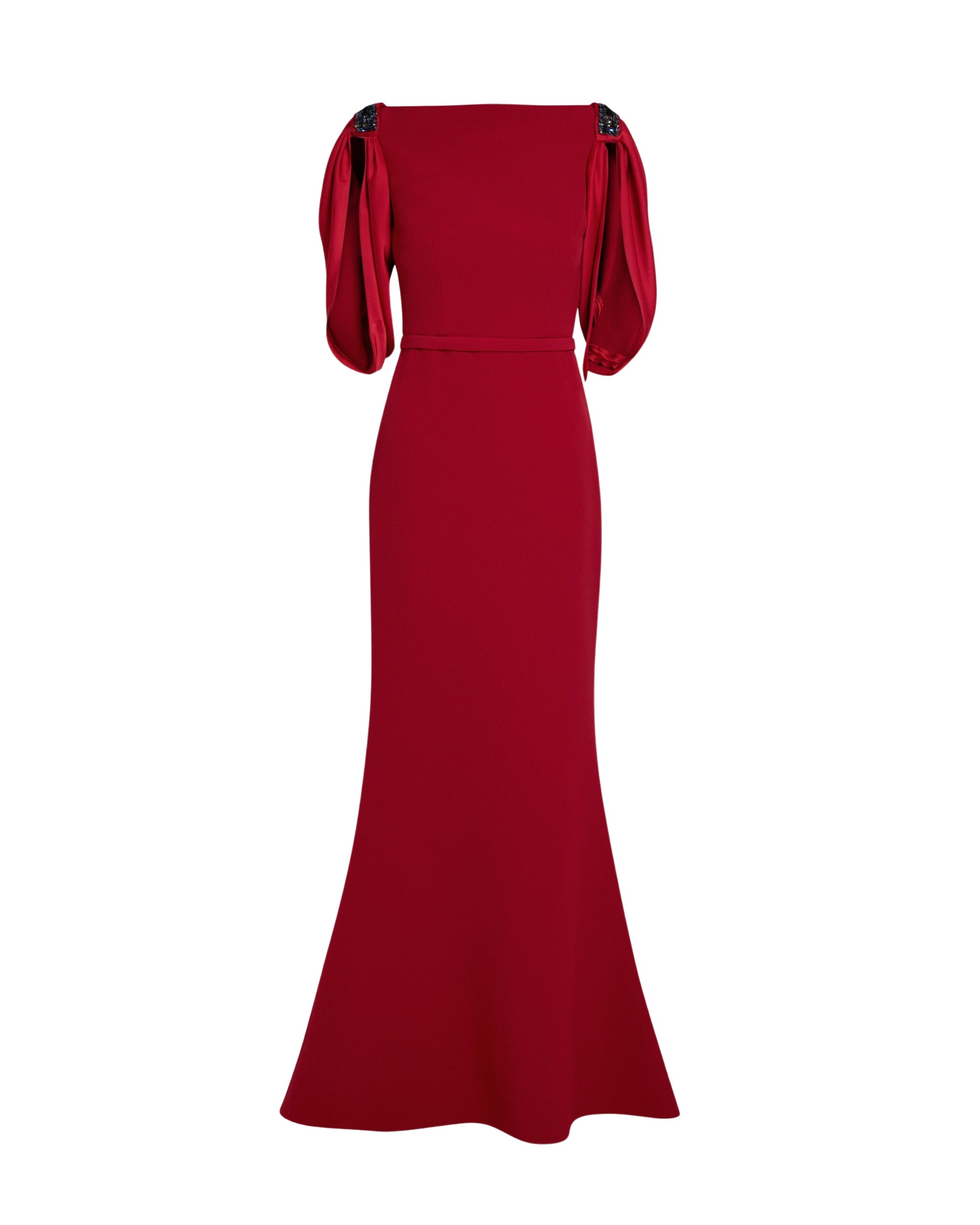 Safiyaa Mariah Long Dress in Cherry Red on Azalea with Multi-blues