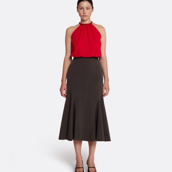 Safiyaa Marialuisa Skirt in Soft Brown - Safiyaa Skirts - Heavy Crepe Cape Gown - Shop at Coveti